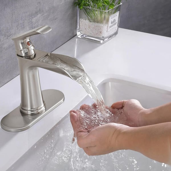 Single Handle Single Hole Bathroom Faucet with Deckplate Drain Included in Brushed Nickel