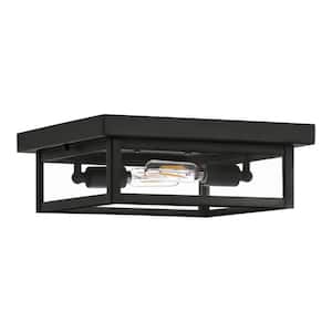 Porter Hills 2-Light Matte Black Outdoor Flush Mount Ceiling Light with Clear Glass, No Bulbs Included