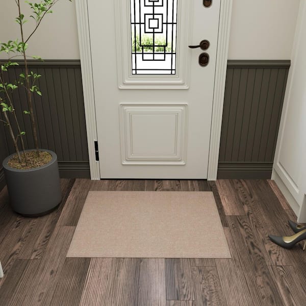Oscar Non-Slip Rubberback Modern Solid Beige 3 ft. x 4 ft. Indoor Runner Rug