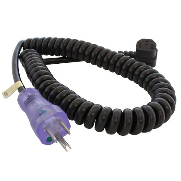 AC WORKS Up to 6.5 ft. 10 Amp 18/3 Coiled Medical Grade Power Cord with Right C13 Connector