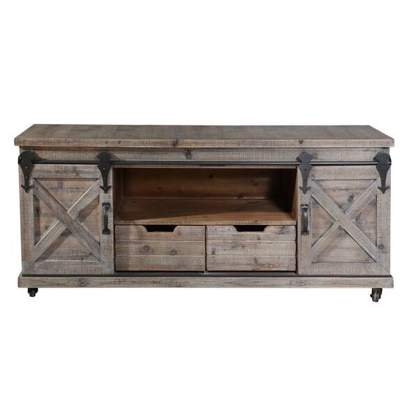 StyleCraft 55 in. Gray Driftwood TV Stand 70 in. with No Additional Features