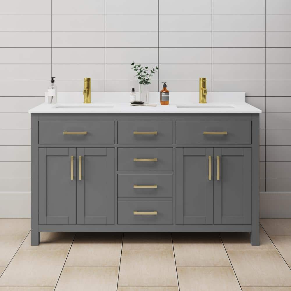 Beckett 60 in. W x 22 in. D x 35 in. H Double Sink Bathroom Vanity in Dark Gray with White Cultured Marble Top price history on PriceWatchPro