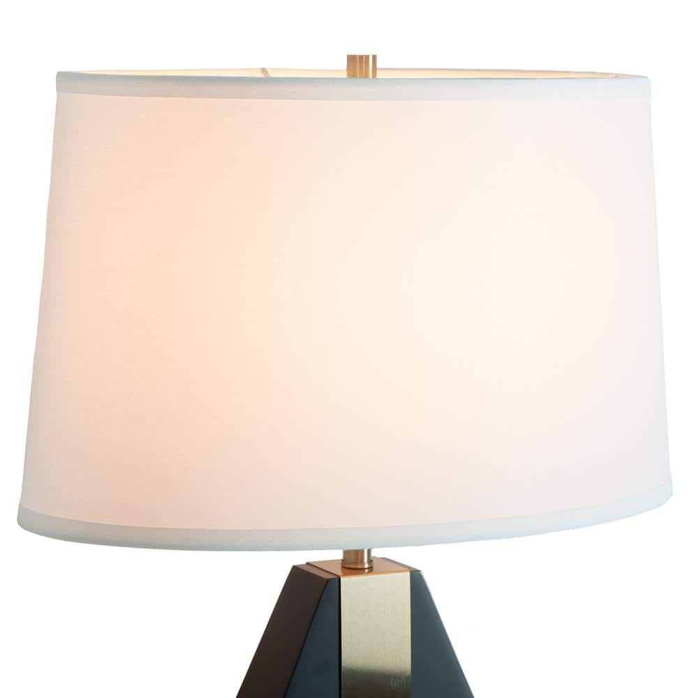 Ebony and Weathered Brass Table Lamp with White Linen Shade
