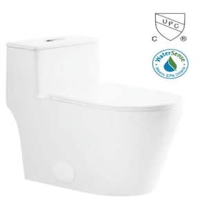 1-piece 1.1/1.6 GPF Dual Flush Elongated Standard Height Toilet in White with Soft-Close Seat Included
