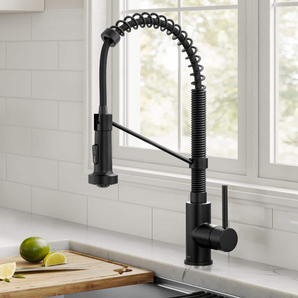 Matte Black Commercial Style Pull-Down Kitchen Faucet with Spray