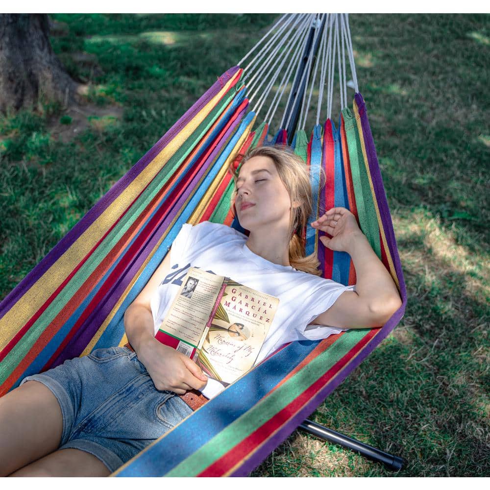 9-Foot Caribbean Rainbow Cotton Double Hammock with Stand