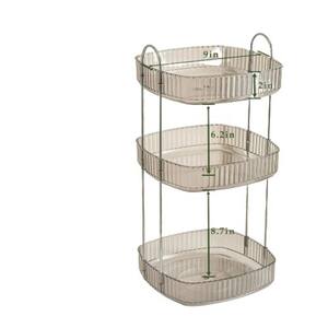 3-Tier Square Rotating Makeup Organizer for Bathroom Countertop in Gray