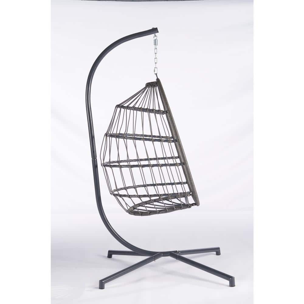 Outdoor Garden Metal Rattan Egg Patio Swing Chair Hanging Chair with Red Cu