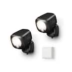 Black Smart Lighting Motion Activated Outdoor Integrated LED Spot Light Battery w/ Smart Lighting Bridge White (2-Pack)