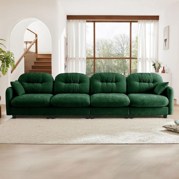 Kay 140 in. Chenille Upholstered Cloud Rectangle Sectional Sofa in Green with 2-Pillows