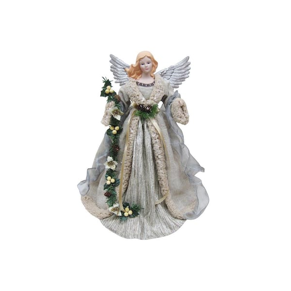 Santa's Workshop 16 in. Silver and Gray Angel Tree Topper