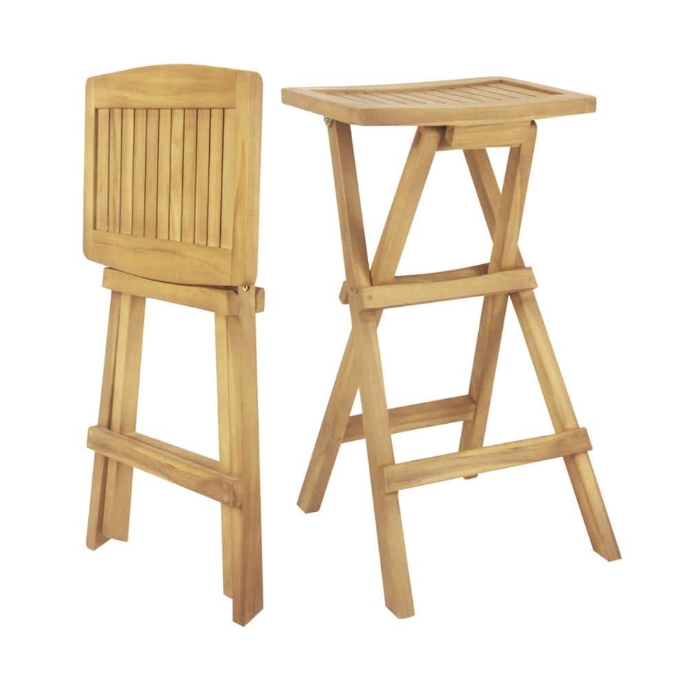 Set of 2 Teak Wood Folding Bar Stools 350 lb. Backless Outdoor Saddle Seat Stools with Footrest No Assembly price history on PriceWatchPro