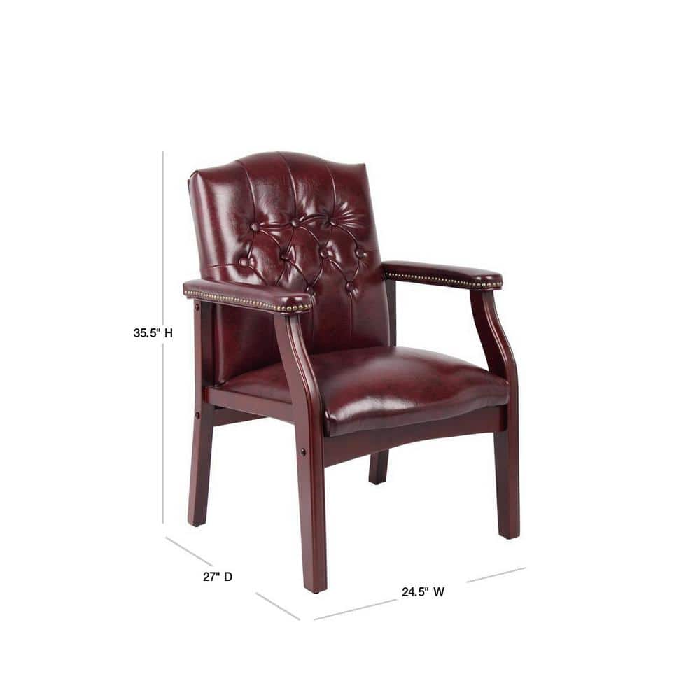 Oxblood Vinyl and Mahogany Traditional Guest Chair