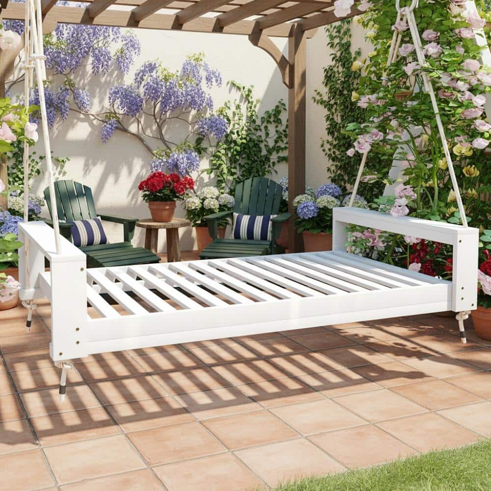 White Twin Size Porch Swing Bed with Hemp Ropes for Garden price history on PriceWatchPro