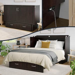 Sydney Espresso Queen Wood Murphy Bed Chest with Mattress, Storage and Built-in Charging