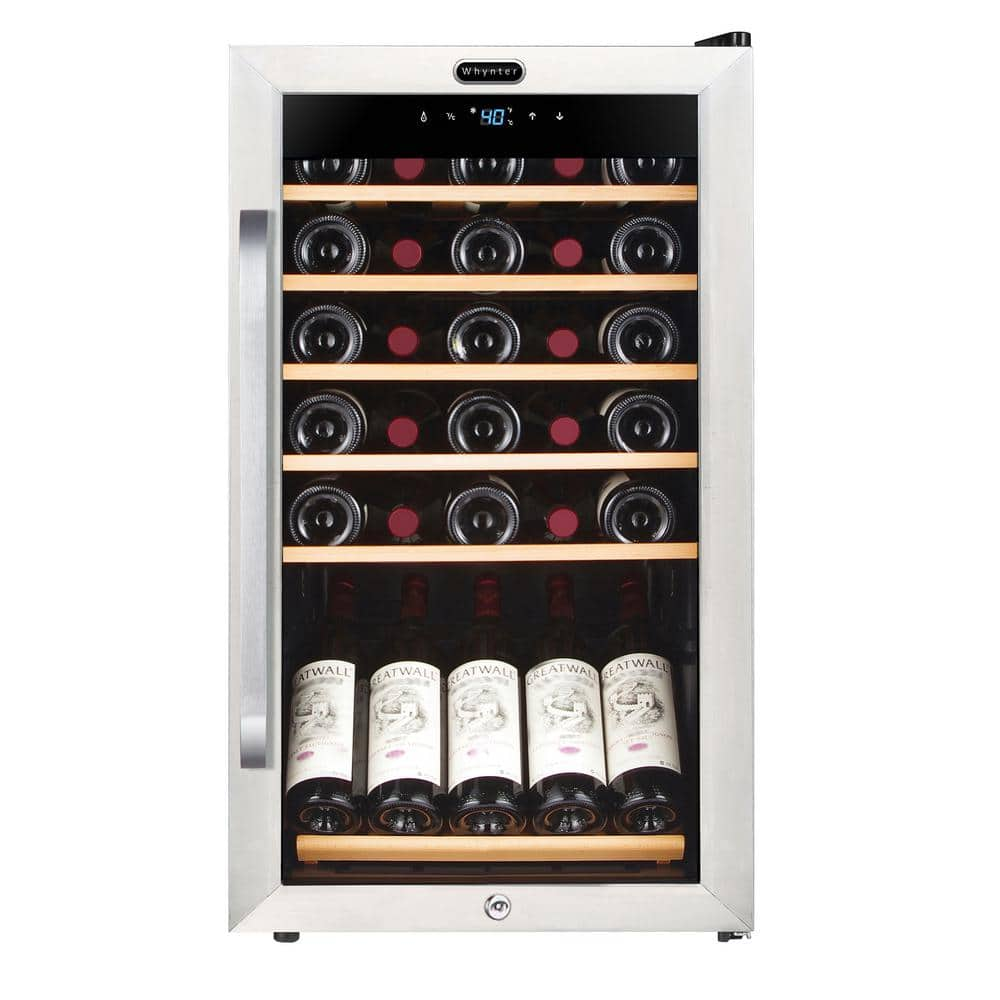 Whynter 19 in. 34 Bottle Wine Cooler Fridge w/ Lock Freestanding Stainless Steel Display Rack and LED Display