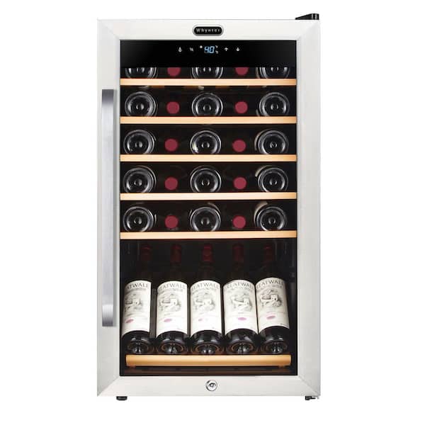 19 in. 34 Bottle Wine Cooler Fridge w/ Lock Freestanding Stainless Steel Display Rack and LED Display