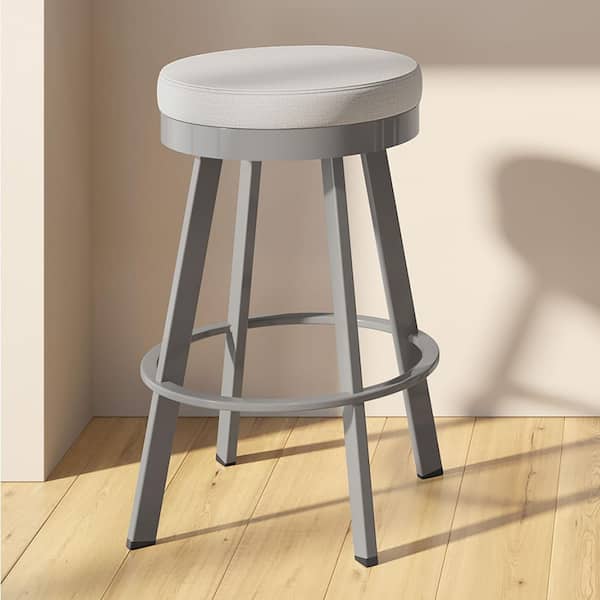 Amisco Swice 30.25 in. Light Grey Polyester/Metallic Grey Metal Bar Stool