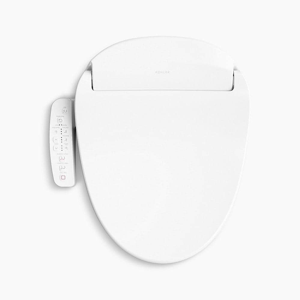 White Round-Front Bidet Toilet Seat with Stainless Steel Wand