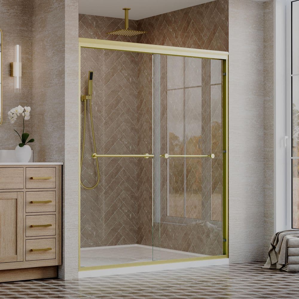 56-60 in. W x 72 in. H Double Sliding Frame Shower Door in Brushed Gold with 1/4 in. Clear Tempered Glass price history on PriceWatchPro