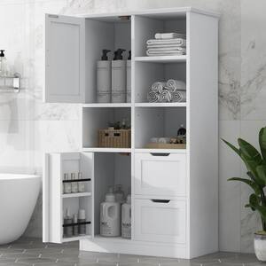 White 69.92 in. Accent Cabinet with Laundry Basket and Drawer