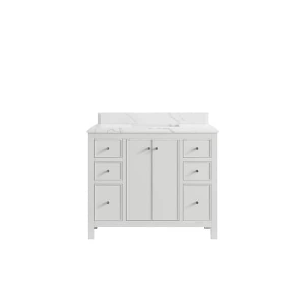 Willow Collections Chicago 42 in. Single Sink Freestanding White Bath Vanity with Calacatta Laza Qt. Top Unassembled