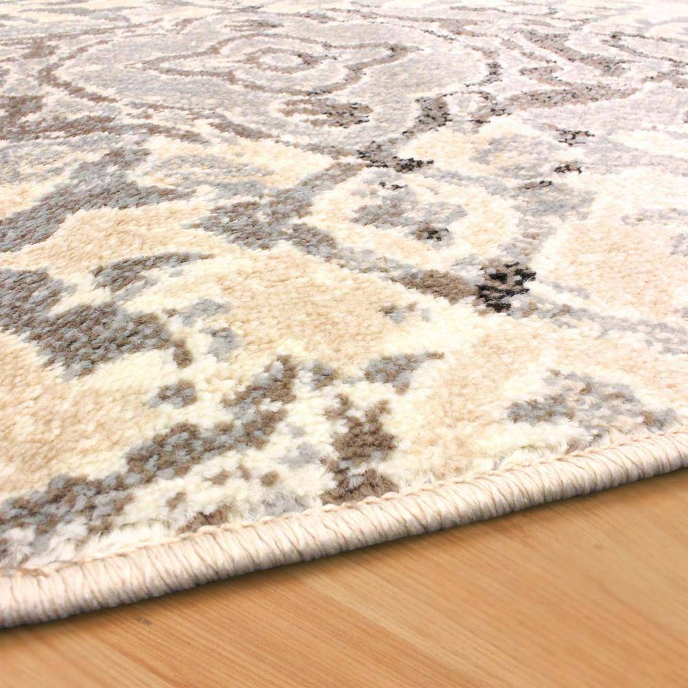 Beige and Gray Damask Polypropylene Area Rug, 8' x 10'