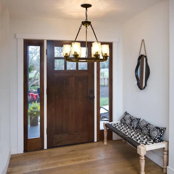 6-Light Black Wagon Wheel Chandelier Ceiling Light Fixture, Adjustable E26 Pendant for Bedroom and Bathroom (No Bulbs)