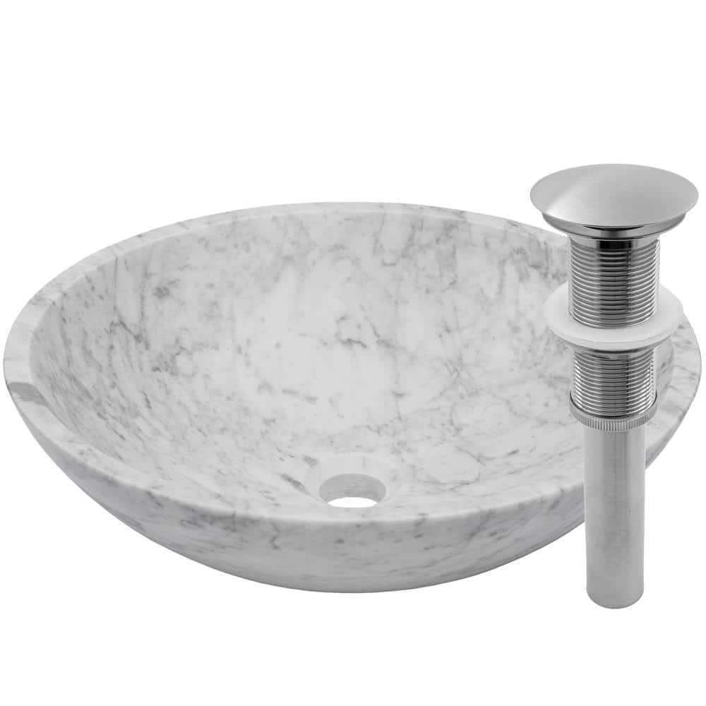 17'' White Carrara Marble Round Above-Counter Bathroom Sink