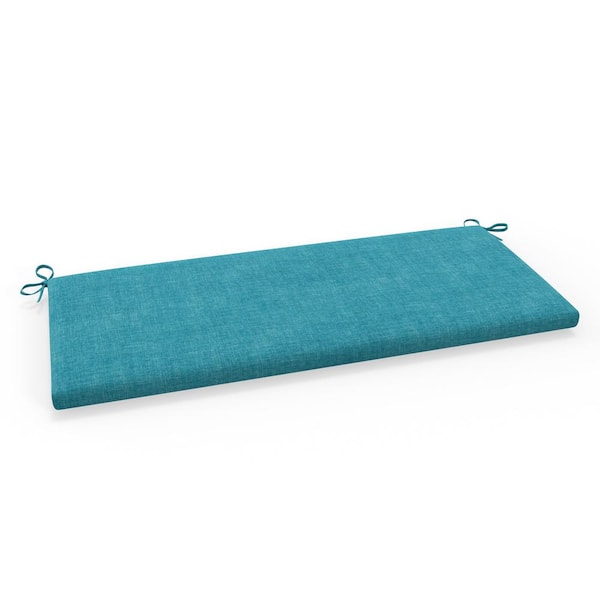 Pillow Perfect Solid Twill 45 in W x 3 in H Rectangular Outdoor Bench Cushion with Ties 1-Count in Blue Splash Aqua