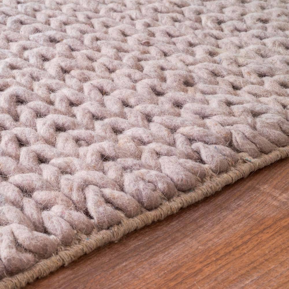 Light Grey Braided Handmade Wool Area Rug, 33" x 11"