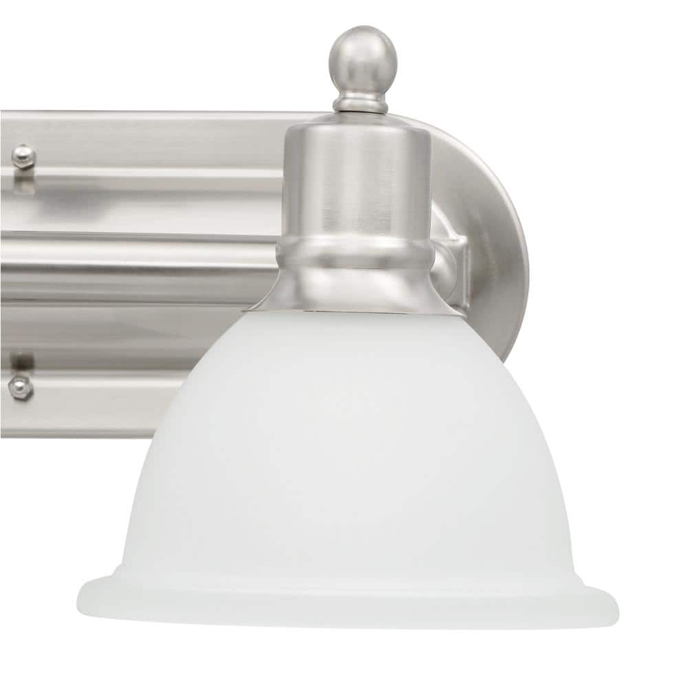 Madison Brushed Nickel 2-Light Wall Bracket with White Etched Glass