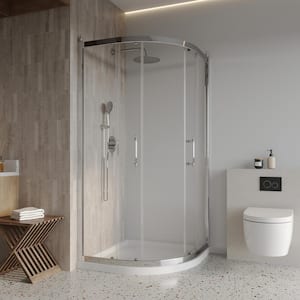 36 in. W x 72 in. H Semi Frameless Neo-Angle Sliding Corner Shower Enclosure in Chrome Finish with Clear Glass