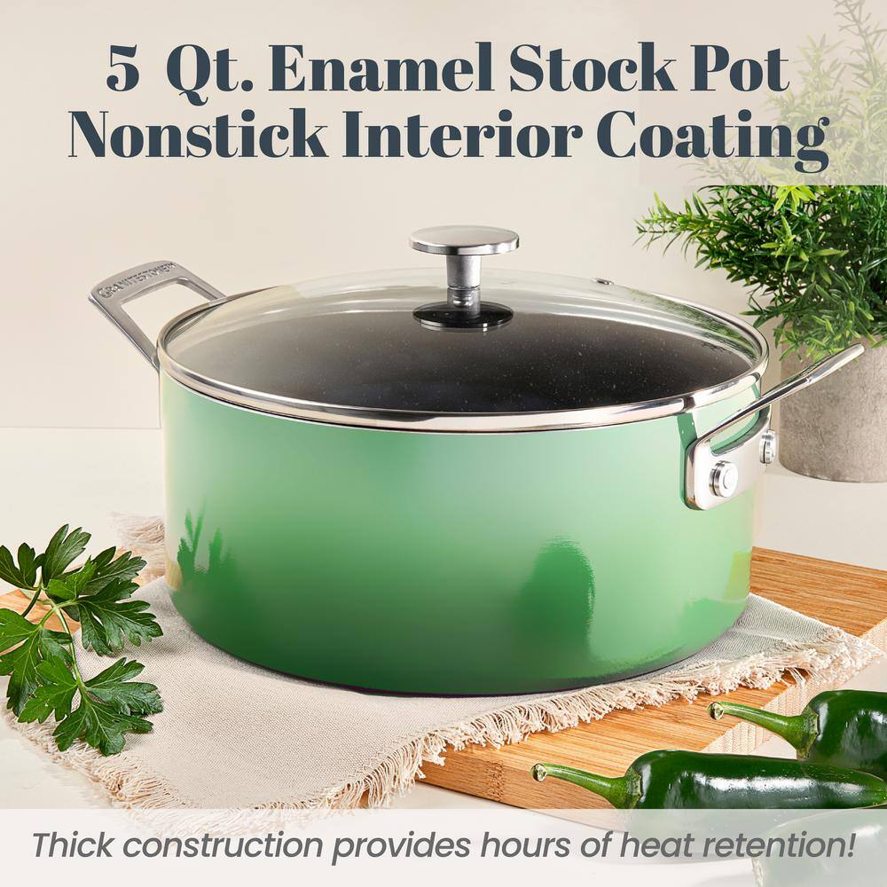 Green Nonstick Aluminum 5-Quart Stock Pot with Glass Lid