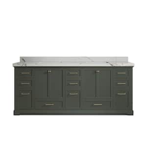 Alys 84 in. W x 22 in. D x 36 in. H Double Sink Bath Vanity in Pewter Green with 2 in. Calacatta Gold Quartz Top