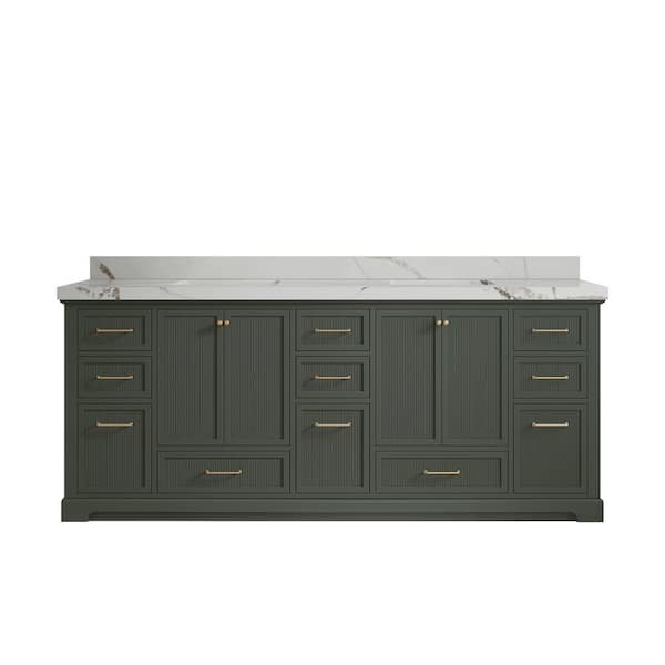 Willow Collections Alys 84 in. W x 22 in. D x 36 in. H Double Sink Bath Vanity in Pewter Green with 2 in. Calacatta Gold Quartz Top