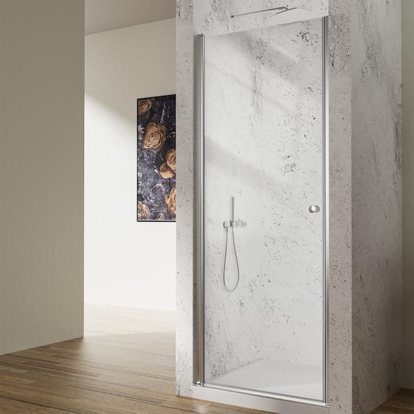 32 in.Wx 72 in.H Pivot Semi-Frameless Shower Door in Chrome with1/4 in. Clear Glass Shower Panel