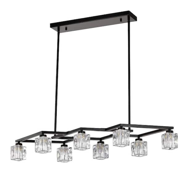 Modern 10-Light Matte Black Crystal Chandelier for Dining Room & Kitchen Chandelier Light Fixture(10x G9 Bulbs Included)