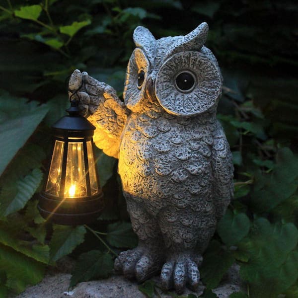 Grey Owl Solar Light Garden Statue-Outdoor Decor, Christmas