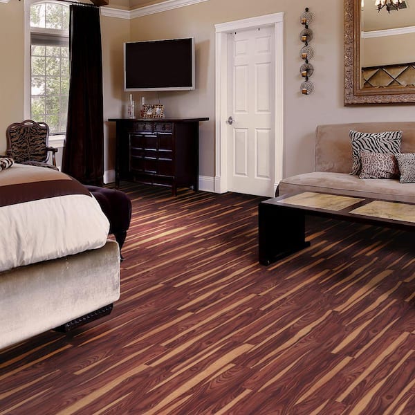 African Wood Dark 4 MIL x 6 in. W x 36 in. L Grip Strip Water Resistant Luxury Vinyl Plank Flooring (24 sqft/case)