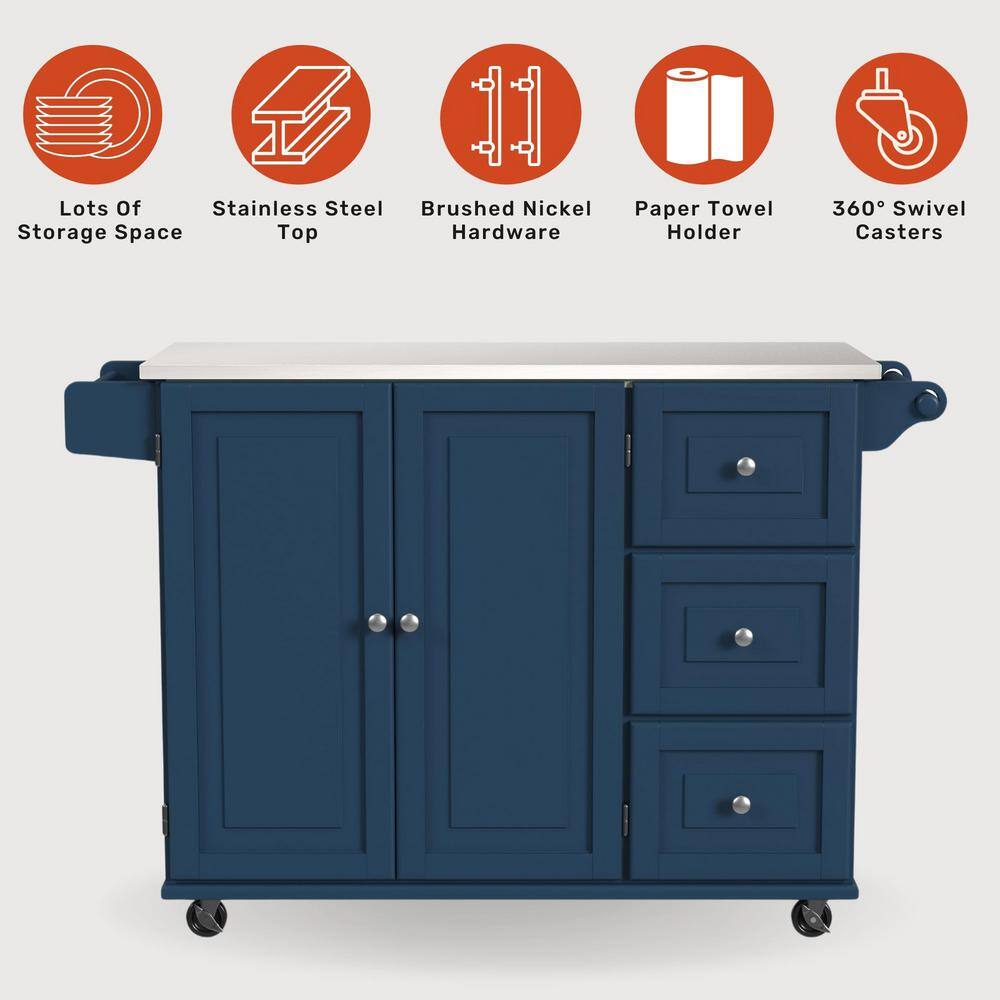 Blue Stainless Steel Top Kitchen Cart with Spice Rack and Storage