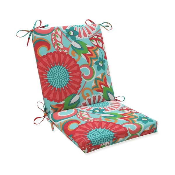 Pillow Perfect Bright Floral Outdoor/Indoor 18 in. W x 3 in. H Deep Seat, 1-Piece Chair Cushion and Square Corners in Green/Pink Sophia