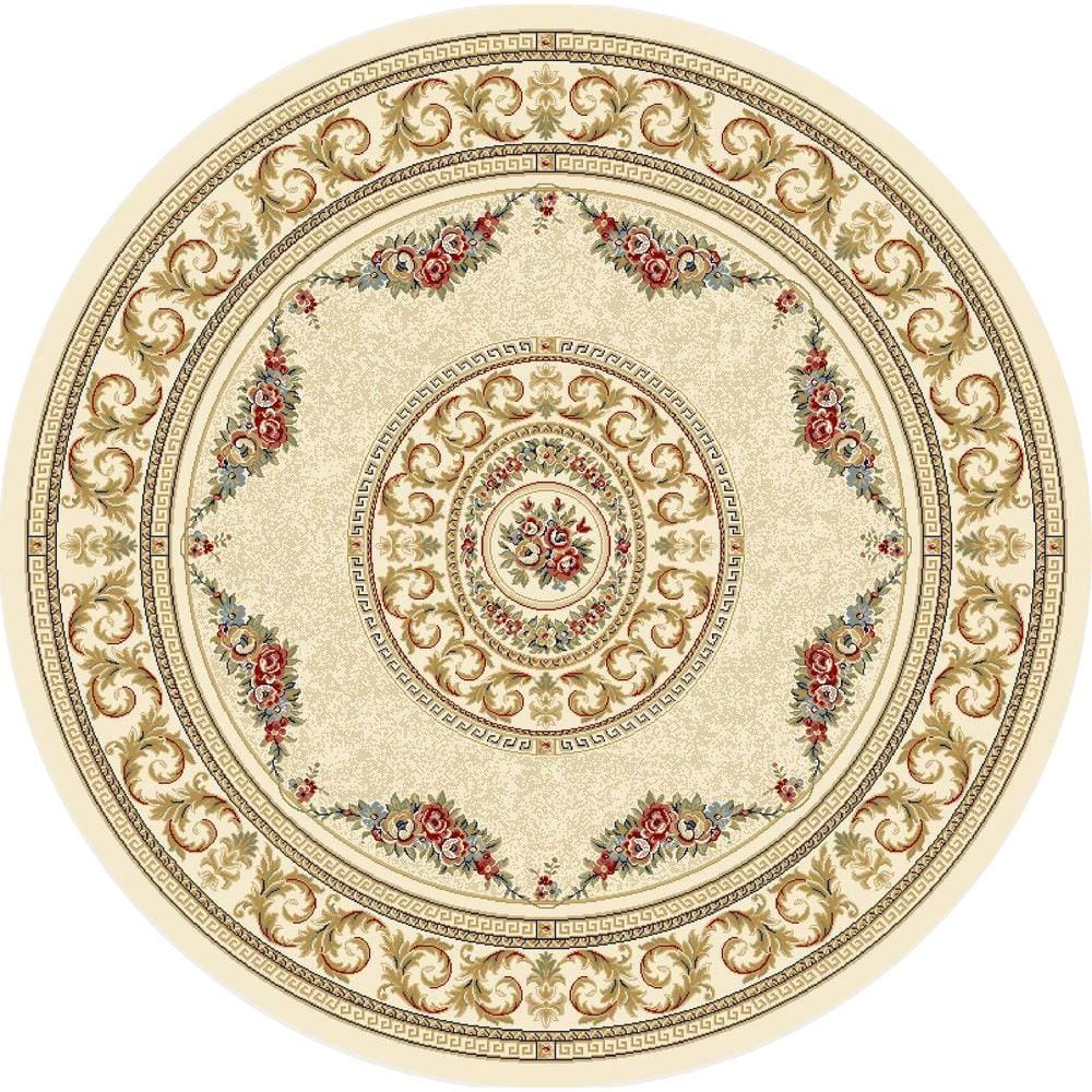Ivory Round Synthetic Persian Style Area Rug, 5'3"