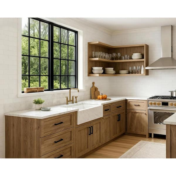 13 in. H 2-Handle Bridge Pull-Down Kitchen Faucet with Side Spray, 360° Swivel in Brushed Gold