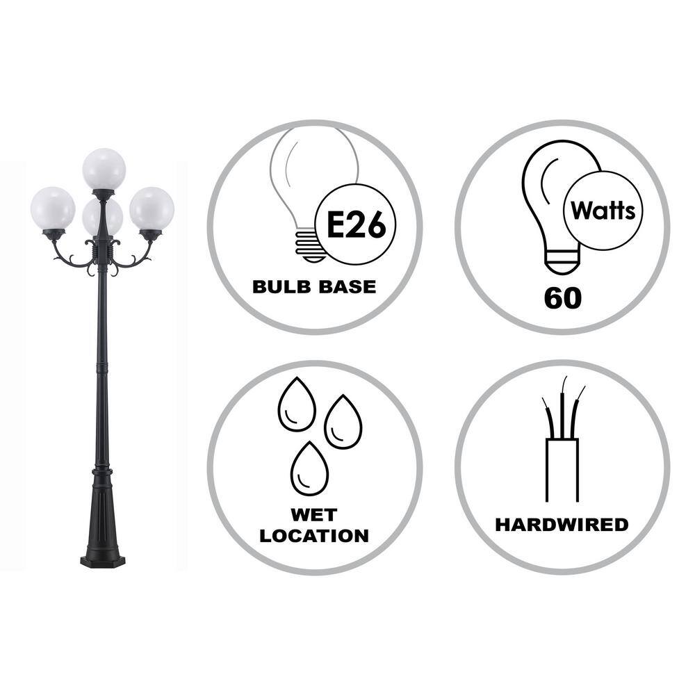 White Cast Aluminum Outdoor Lamp Post with Glass Globe Shades