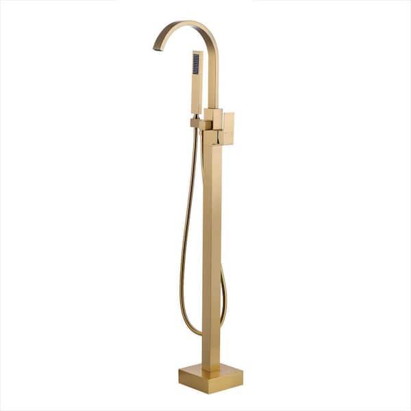 Single-Handle Freestanding Tub Faucet with Hand Shower in. Gold