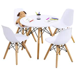 5-Piece White Children PP Top Table And 4 Chairs Set Solid Construction Dining Table Toddler