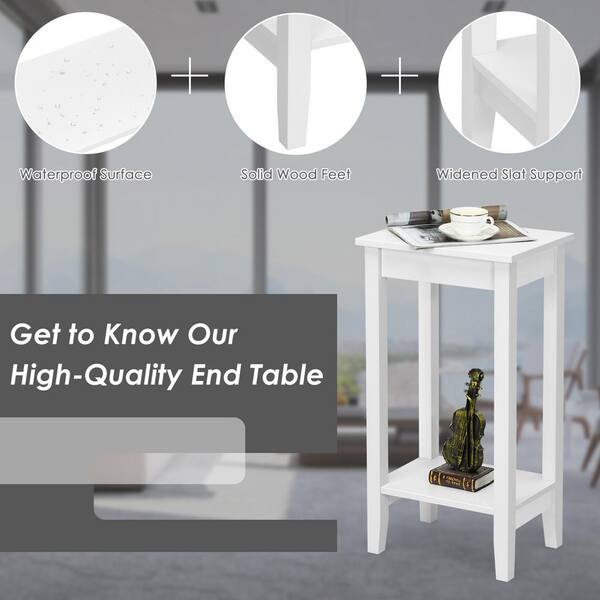 Gymax 2 Tier White Nightstand End Side Table Coffee Table Wooden Legs Bedroom 29 in. H x 11.5 in. W x 16 in. D GYM07576 The Home Depot