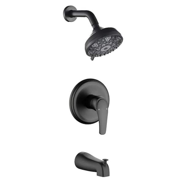 FLG Single Handle 6-Spray Tub and Shower Faucet 1.8 GPM Wall Mount Shower System Matte Black Pressure Balance Valve Included