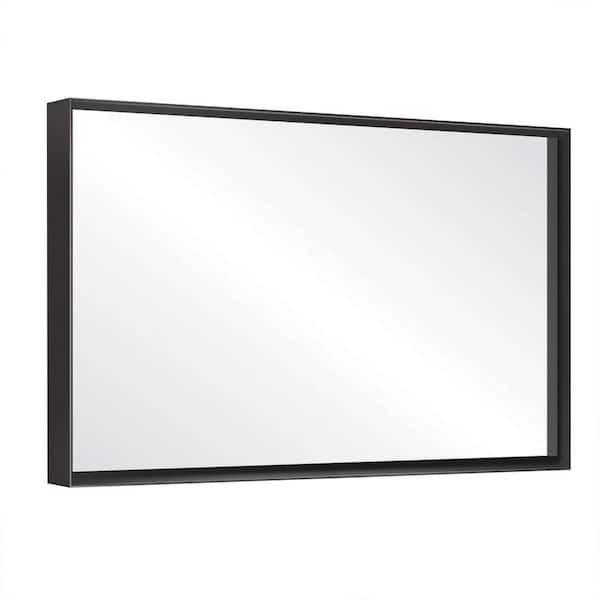 36 in. W x 24 in. H Rectangular Aluminum Framed Beveled Wall Bathroom Vanity Mirror in Black